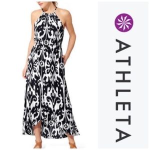 NEW Athleta Ikat Bloom Ripple Maxi Dress Blk/White